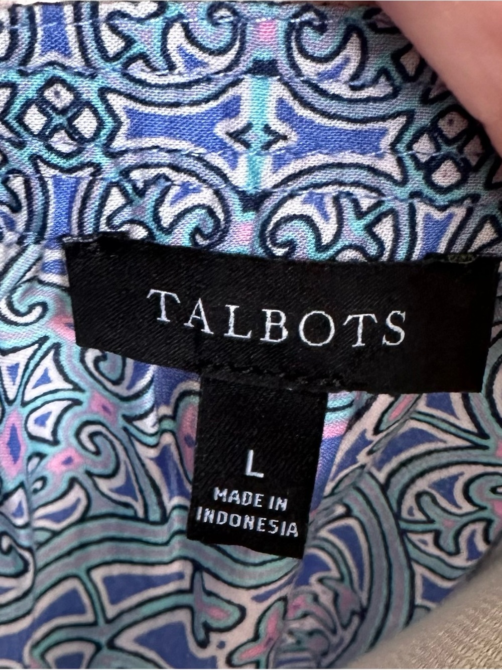Talbots Blue and Pink Medallion Print Peasant Top -L - Picture 10 of 11